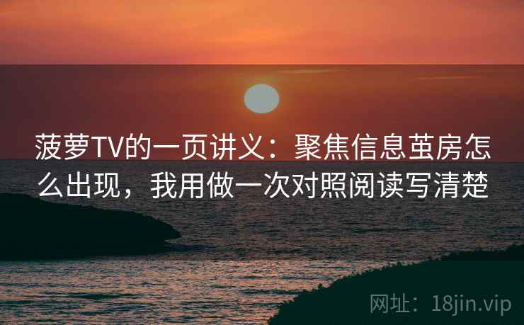 菠萝TV的一页讲义：聚焦信息茧房怎么出现，我用做一次对照阅读写清楚